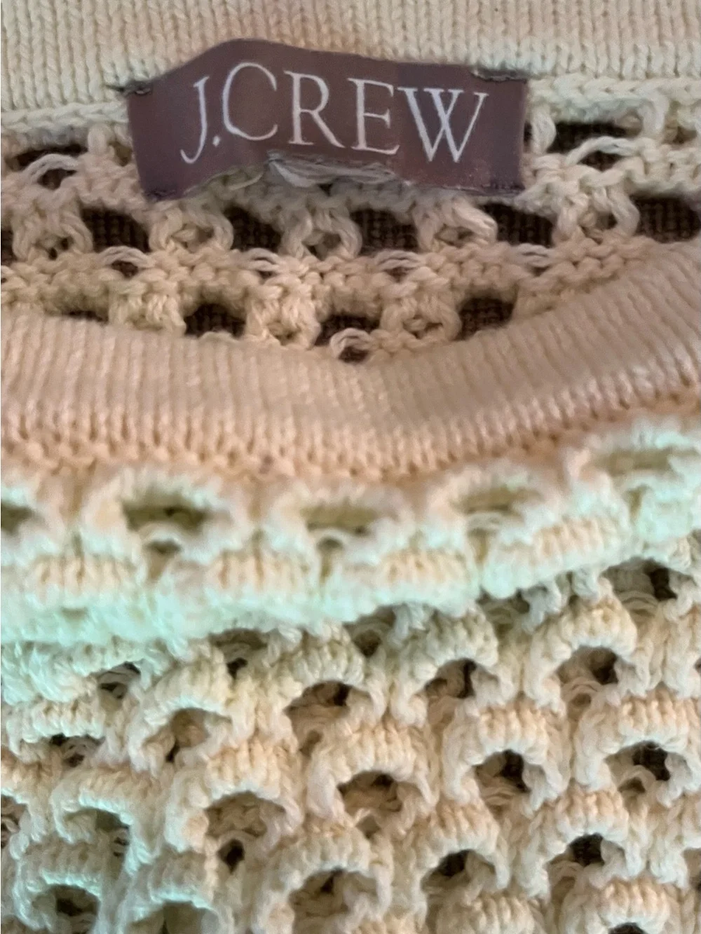 J Crew Pointelle Knit open knit boatneck sweater cotton cream medium